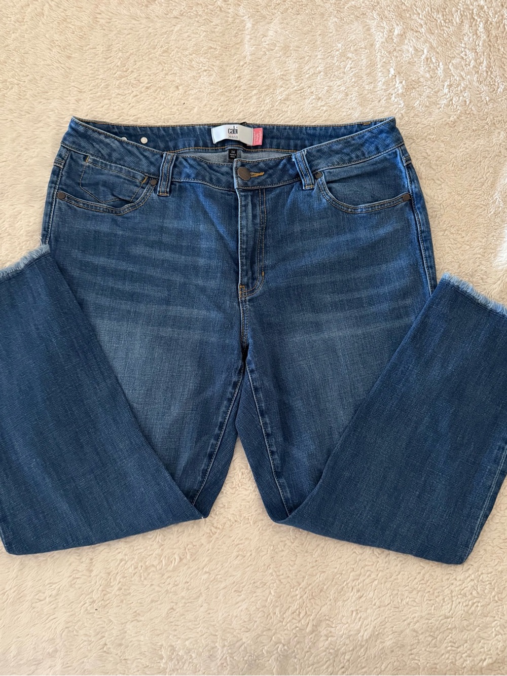 Ladies CAbi | Cropped High Straight Jeans Distressed Knees| Size 14 | Style 5495